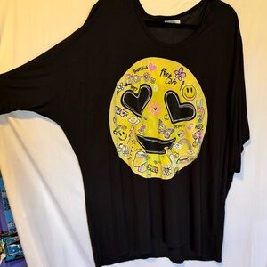 Black t- Shirt style dress with Yellow Emoji Design